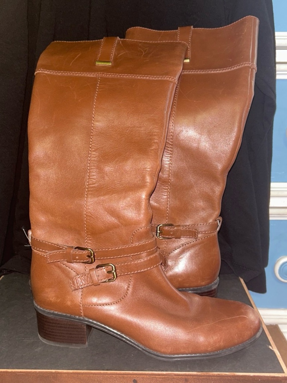 Bandolino Tan Leather Mid-Calf Riding Boots
